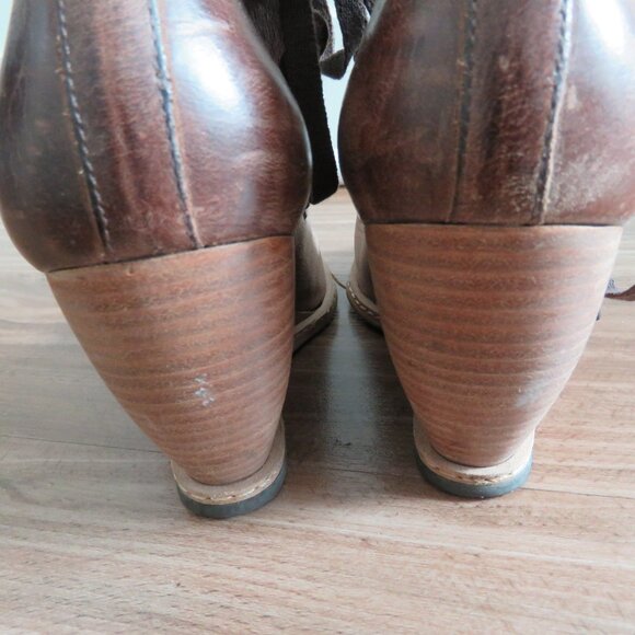 ANTHROPOLOGIE SCHULER & SONS PHILADELPHIA Soft Brown Leather Wedge Lace Up Shoes - Picture 11 of 13